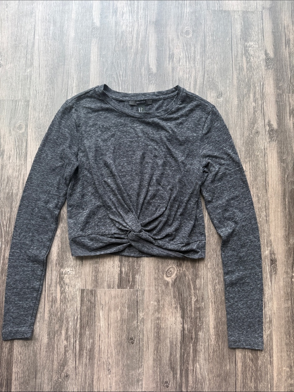 Forever 21 Dark Gray Twist-Knot Long Sleeve Crop Top